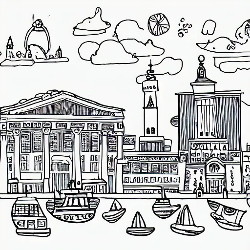 Prompt: line drawing of Helsinki in the style of a toddler