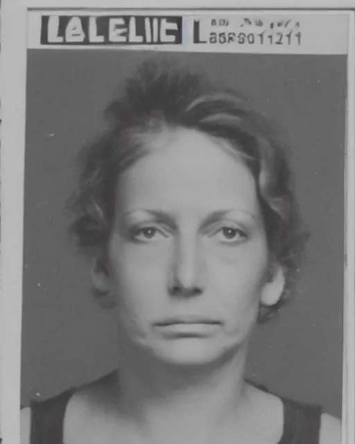 Prompt: a police mugshot of muriel kessler in latvia