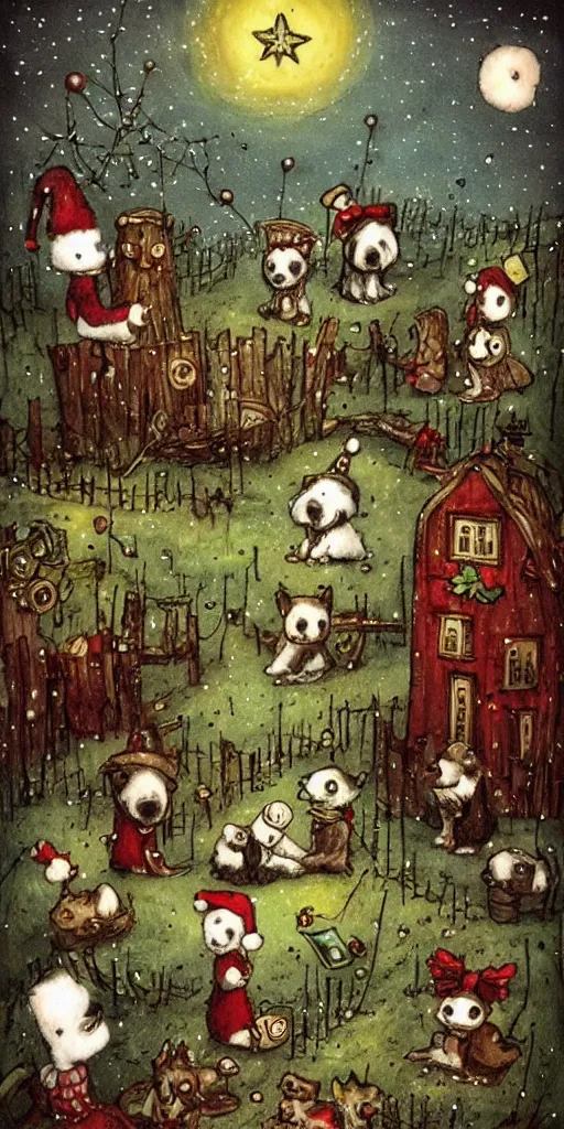 Prompt: a christmas puppies scene by alexander jansson