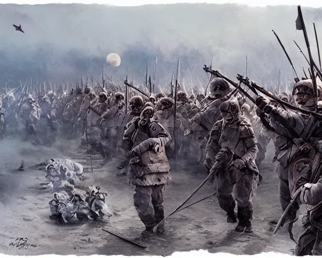 Image similar to beautiful as the moon, terrible as an army with banners. art by denys tsiperko and bogdan rezunenko, hyperrealism