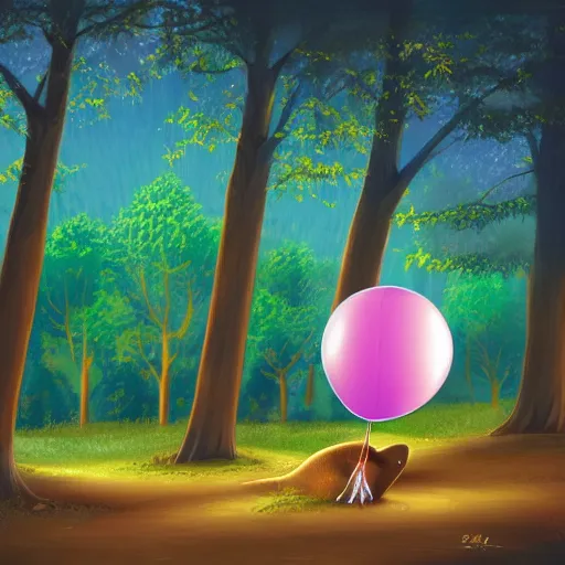 Image similar to illustration of a shiny balloonanimal in a soft forest, naturalism, realistic