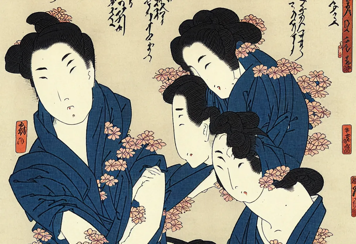 Prompt: beautiful woman by hokusai