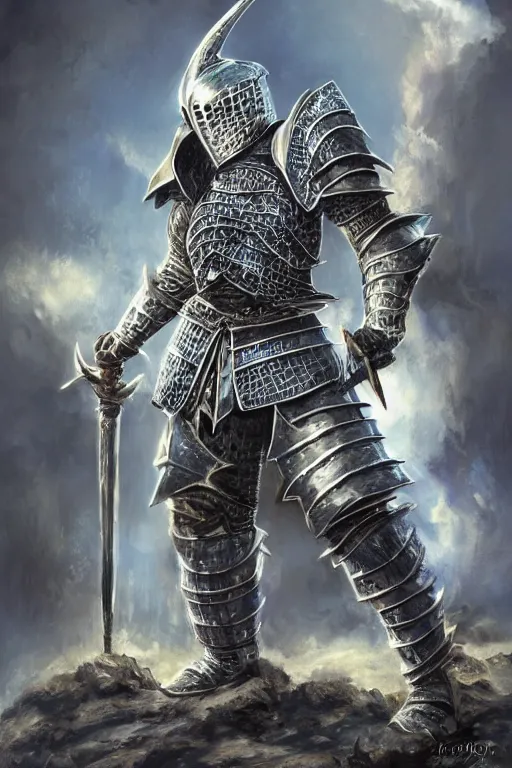 Image similar to a full body shot of an azure knight warrior by Kentaro Miura, Wolf themed armour, colored by Ronda Pattison, heavy armor, kingdom under fire in the background, dark colors, highly detailed, trending on artstation, CGsociety, exquisite detail, post-processing, masterpiece, volumetric lighting, cinematic, hypermaximalistic, high details, cinematic, 8k resolution, beautiful detailed, insanely intricate details