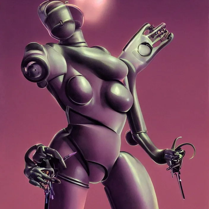 Image similar to dominatrix robot, hyper feminine, detailed, sharp focus, pastel, intricate, realistic, smooth, volumetric lighting, digital painting, by roger dean