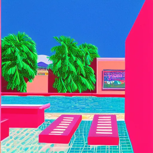 Image similar to vaporwave david hockney