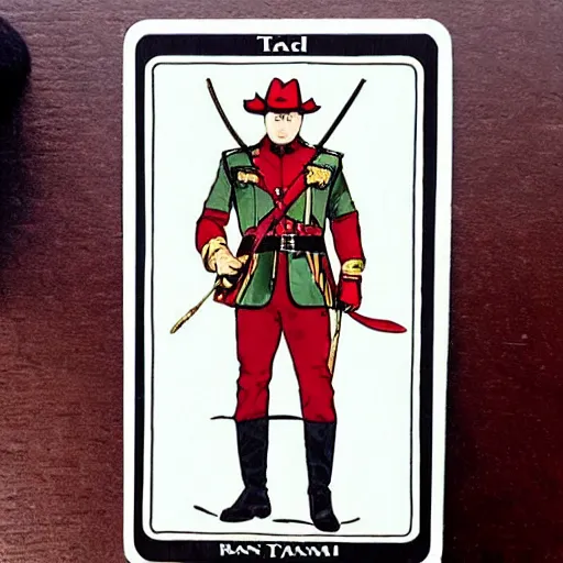 Image similar to tarot card of Ryan Reynolds in a mountie oufit