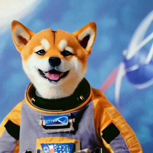 Prompt: A Shiba Inu in a spacesuit, NASA archival photo