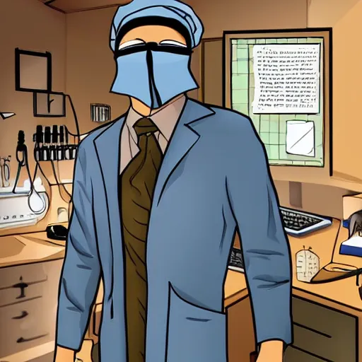 Prompt: a shady masked surgeon in a secret lab, dreamy, highly detailed, fog