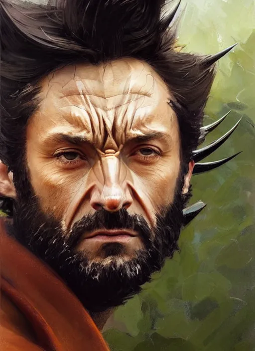 Image similar to portrait of wolverine, forest, calm, fantasy character portrait, dynamic pose, above view, sunny day, thunder clouds in the sky, artwork by Jeremy Lipkin and Giuseppe Dangelico Pino and Michael Garmash and Rob Rey, very coherent symmetrical artwork, sharp edges, perfect face, simple form, 100mm