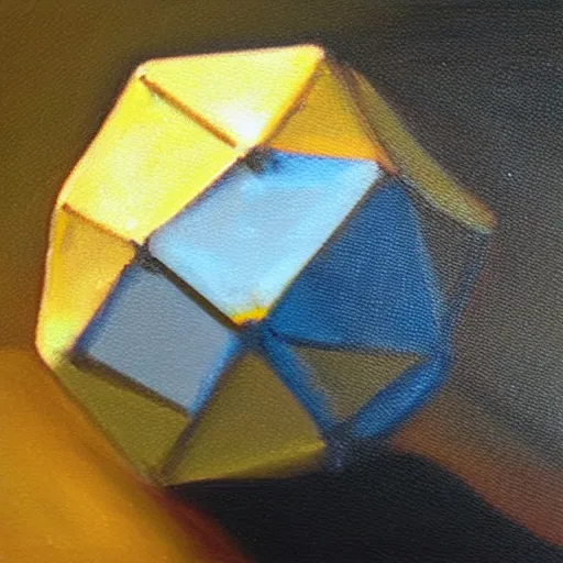 Prompt: an oil painting of an accurate icosahedron