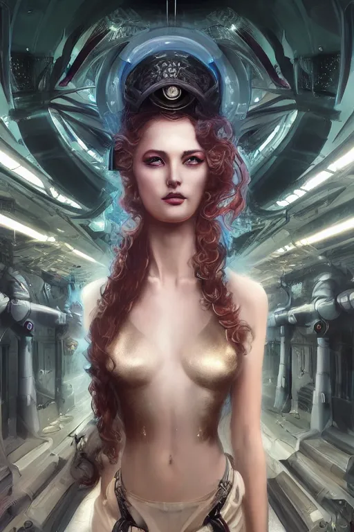 Prompt: portrait futuristic beautiful and goddess and gothic female army navy, at inside of a future submarine, ssci-fi, fantasy, intricate, very very beautiful, elegant, neon light, highly detailed, digital painting, artstation, concept art, soft light, hdri, smooth, sharp focus, illustration, art by tian zi and craig mullins and WLOP and alphonse mucha