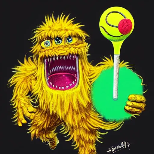 Image similar to a tennis ball monsters, colorful, digital art, fantasy, magic, chalk, trending on artstation, ultra detailed, professional illustration by basil gogos