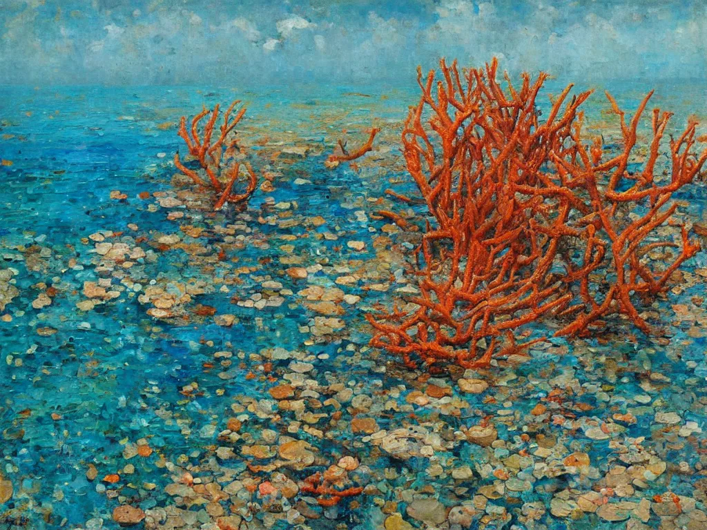 Image similar to sea and corals, denis sarazhin, oil on canvas