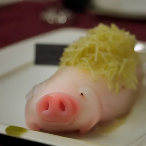 Prompt: blobfish served at a restaurant