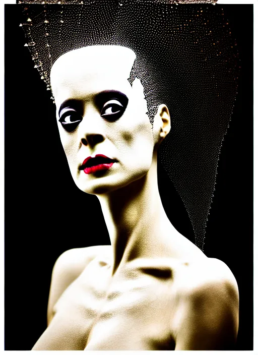 Image similar to high key lighting portrait of a bride of frankenstein, kintsugi, modern fine art, fractal, intricate, highly detailed, digital photography,