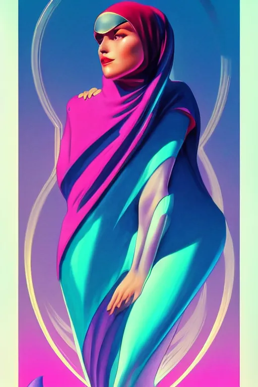 Prompt: 🧕🏽🌈, 8 0 s art deco, artstation, moebius + artgerm, hd,