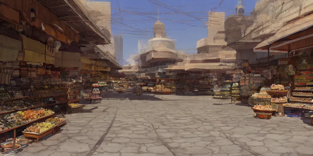 Image similar to empty arabian marketplace with no people by makoto shinkai