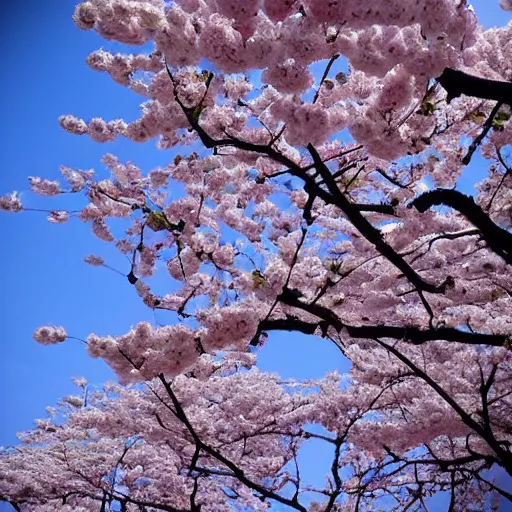 Prompt: sakura is in bloom. night. the radiance of the earth.