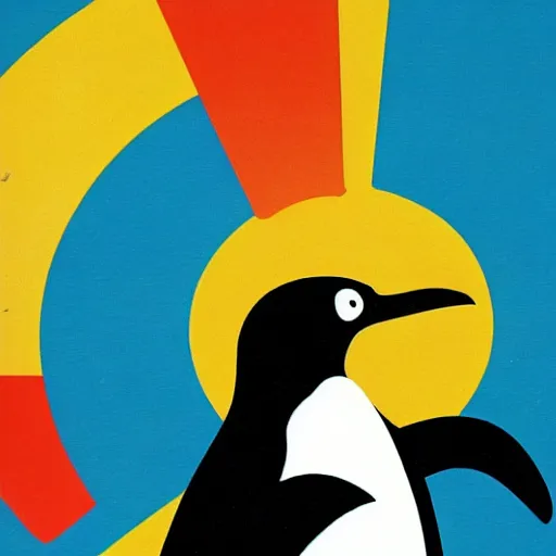 Image similar to a Soviet propaganda poster for Linux featuring a penguin