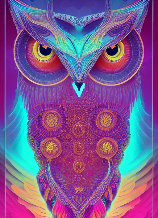 Image similar to symmetry!! product render poster vivid colors divine proportion owl, 神 圣, glowing fog intricate, elegant, highly detailed, digital painting, artstation, concept art, smooth, sharp focus, illustration,