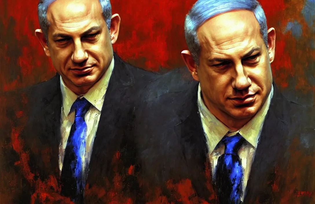 Image similar to portrait of benjamin netanyahu!!!!!!!!!!!!!!!!!!!!!!!!!!!, detailed face, detailed painting,, epic lighting, by ilya repin, phil hale and kent williams