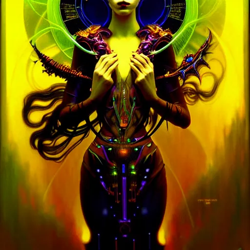 Image similar to extremely psychedelic beautiful cyborg viral goddess infected by night. intricate, elegant, highly detailed, extremely lifelike photorealistic digital painting, artstation. steichen, gaston bussiere, tom bagshaw, cyberpunk alphonse mucha. elegant minimalism. anatomically correct. sharp focus. gold, black accents. surreal lush cosmic hallucination