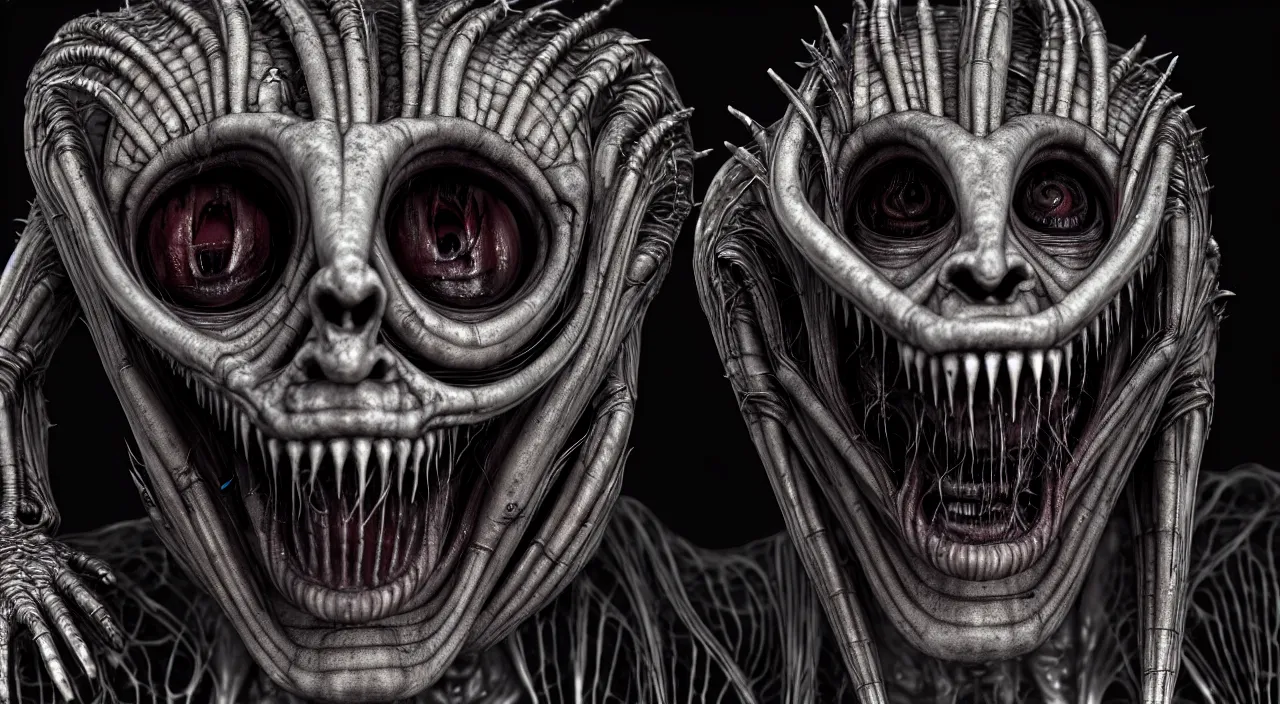 Image similar to gary busey as a monster designed by hr giger, horror video game, sci fi horror, alien ( 1 9 7 9 ), body horror, unreal engine, octane render, depth of field, cycles render, hd