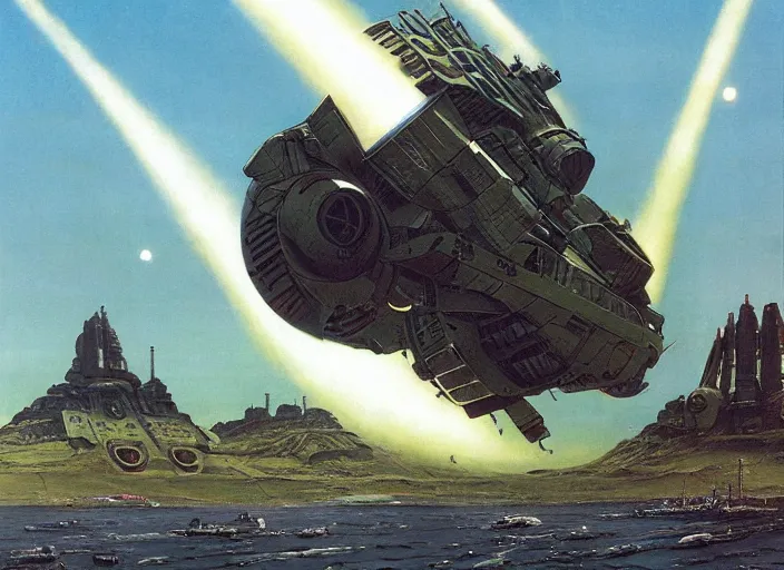 Image similar to matte painting, peter elson, chris foss