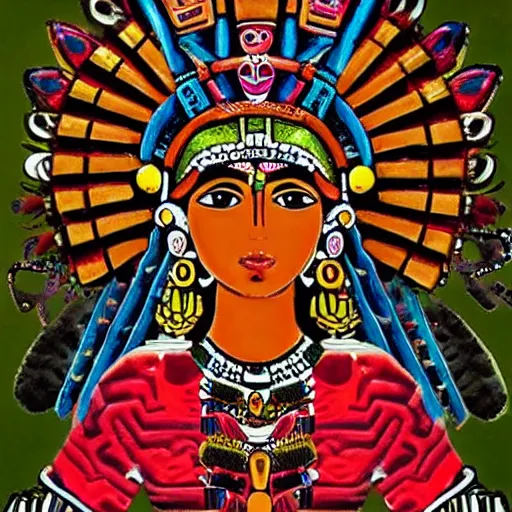 Image similar to a beautiful goddess of the aztecs