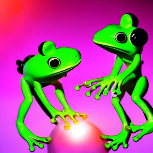 Image similar to futuristic frogs having a rave party in a club