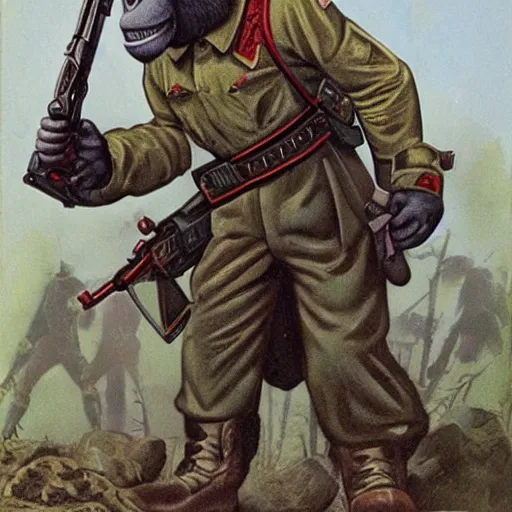 Prompt: Soviet ape hybrid soldiers