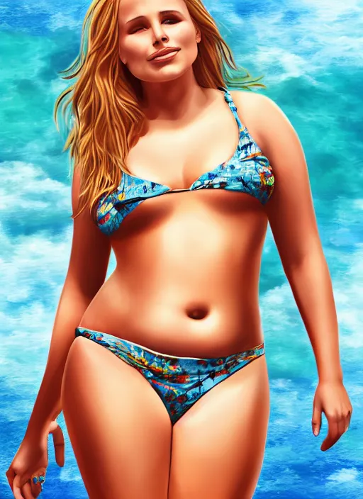 Prompt: thick chubby curvy kristen bell in a bikini with a chubby belly, digital art, highly detailed, 8 k, deviantart