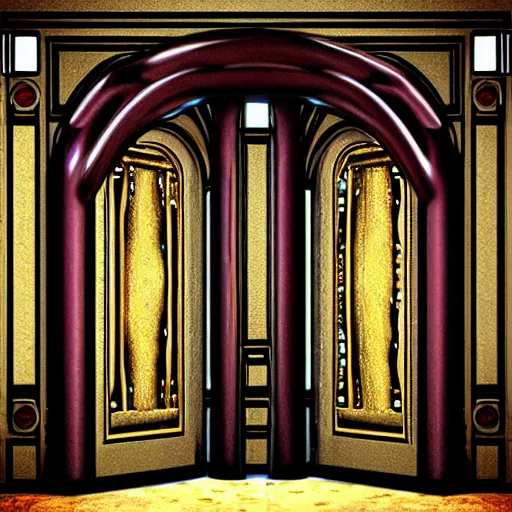 Image similar to hyper realistic ornate sci - fi double door by shinkai