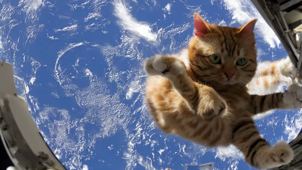 Image similar to Photo of a cat floating inside the ISS