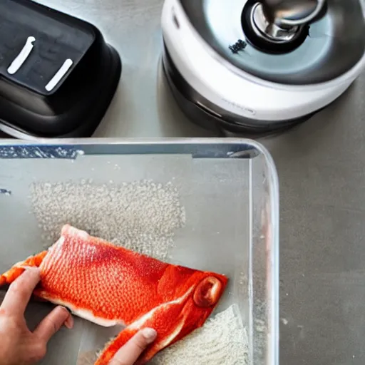 Image similar to fish being cut in a food processor