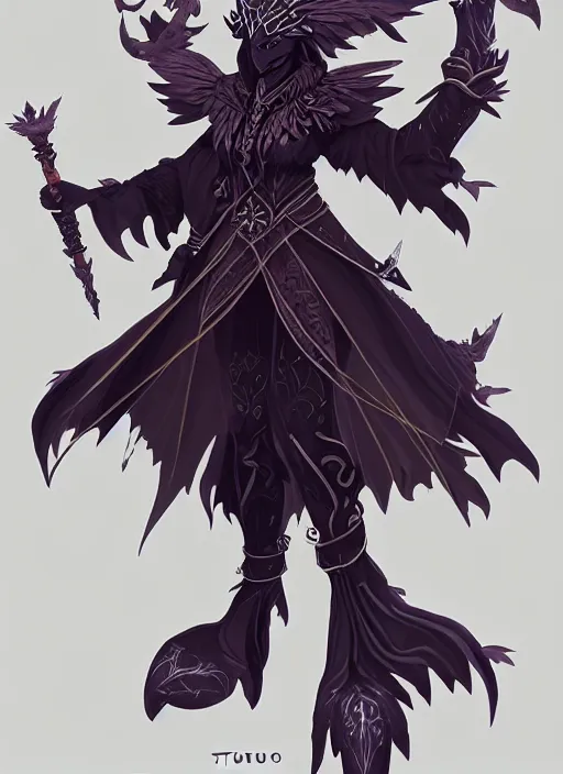Image similar to raven warlock, wind magic, exquisite details, full body character design, dungeons and dragons white background, by studio muti