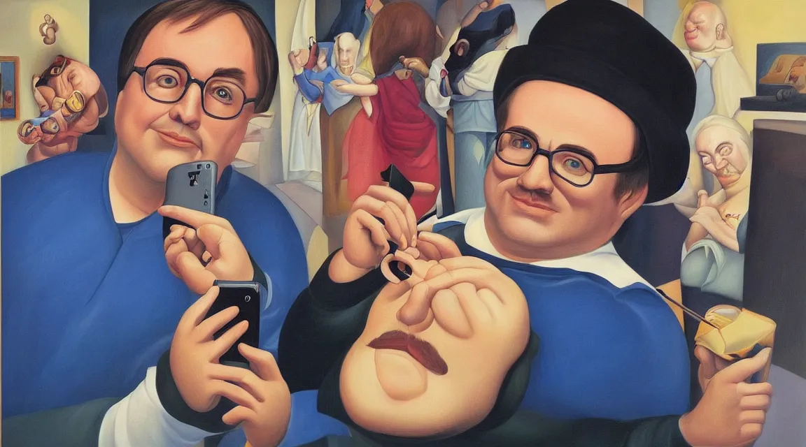 Prompt: selfie of Linus Torvalds painted by fernando botero, instagram selfie, facebook profile