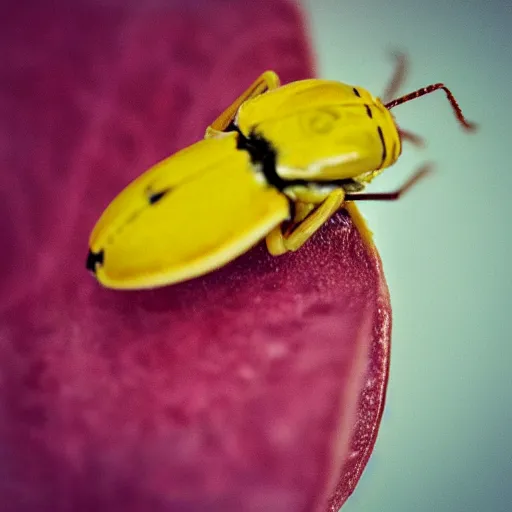 Prompt: “a pink and yellow bug on lemon 4k”