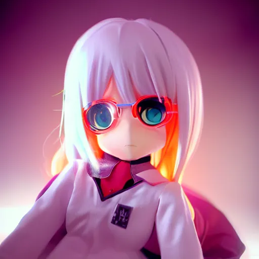 Prompt: cute fumo plush of a girl who is a lab technician, scientist, anime girl, orange lens flare, vray