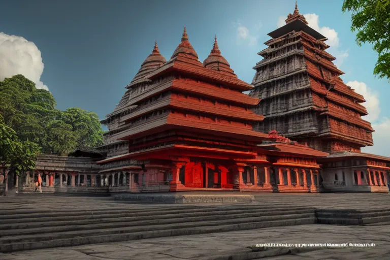 Image similar to beautiful kamakhya temple, Guwahati, Hindu archiitecture, Vue 3d render, v-ray, unreal engine, HDR cinematic lighting, wide angle shot, 8K textures, high resolution, a lot of details
