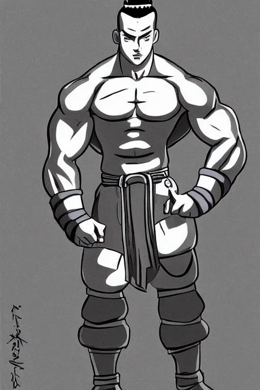 Image similar to Sokka of the Water Tribe, jacked body builder gigachad, greyscale 🎨🖌️