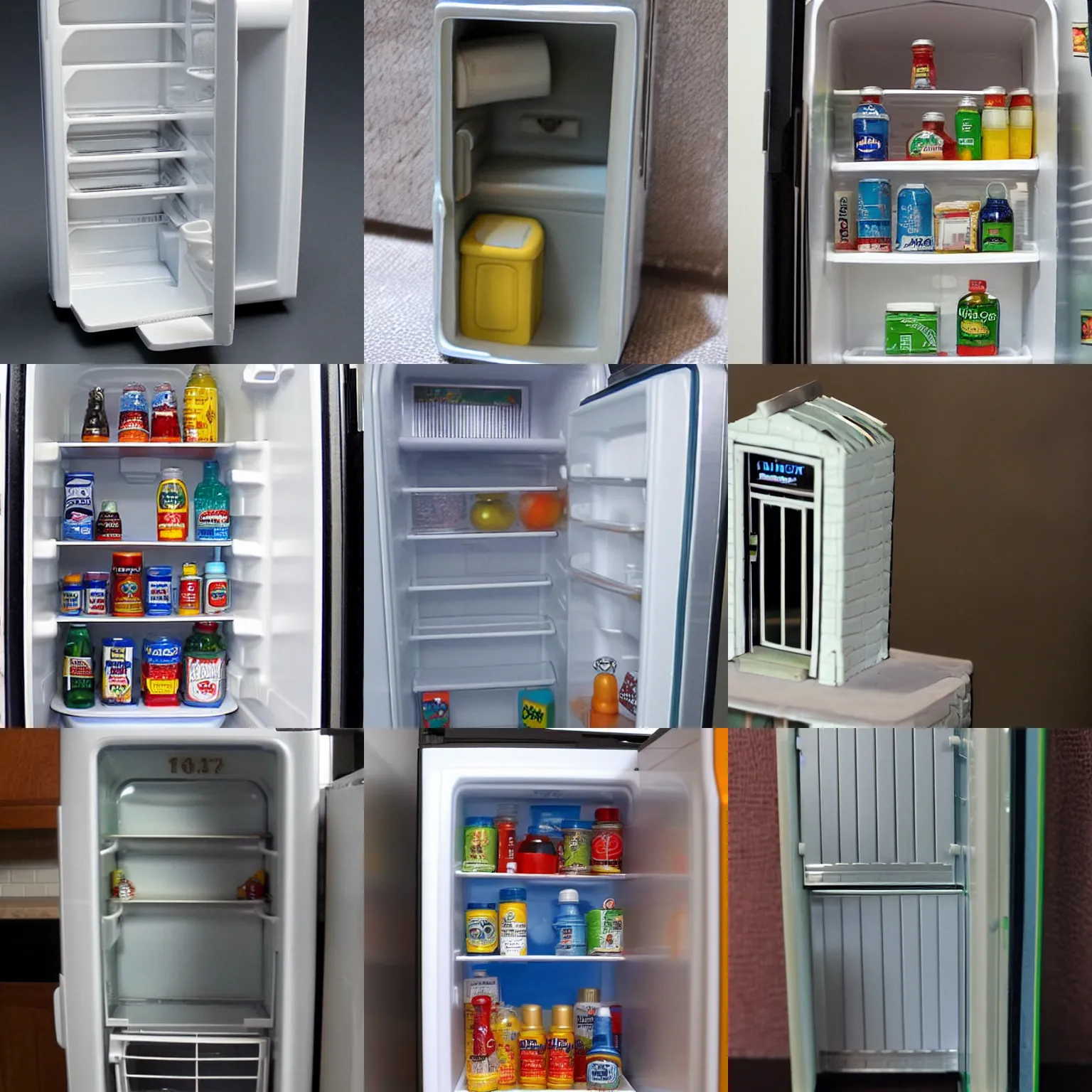 Prompt: a miniature building inside a refrigerator