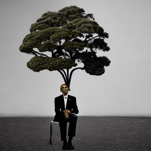 Image similar to barack obama shaped tree, fashion photography