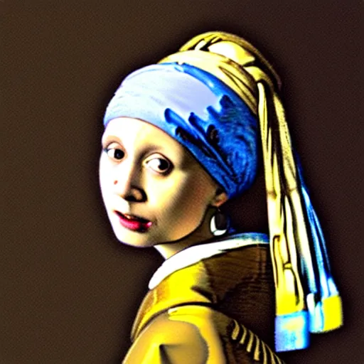 Image similar to a rabbit dressed as the girl with the pearl earring