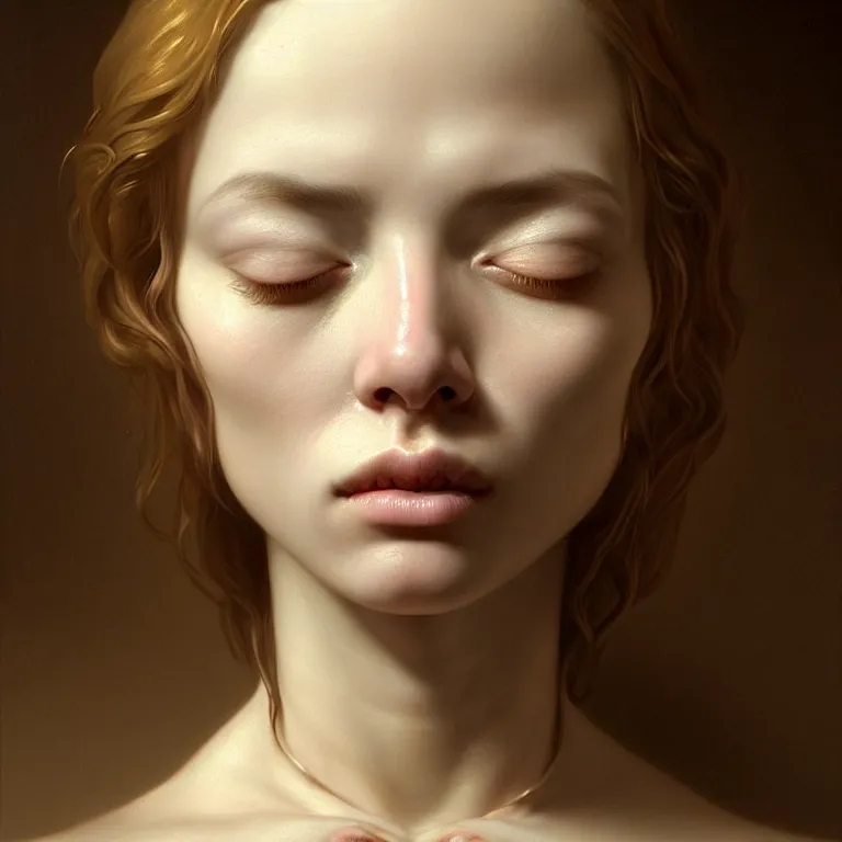 Image similar to epic professional symmetrical digital art of sweet realistic closed eyes, translucent skin, accent lighting, painted, intricate, detailed, cheery, fun, effervescent, by roberto ferri, epic, stunning, gorgeous, much wow, much detail, cinematic, masterpiece, unreal engine render