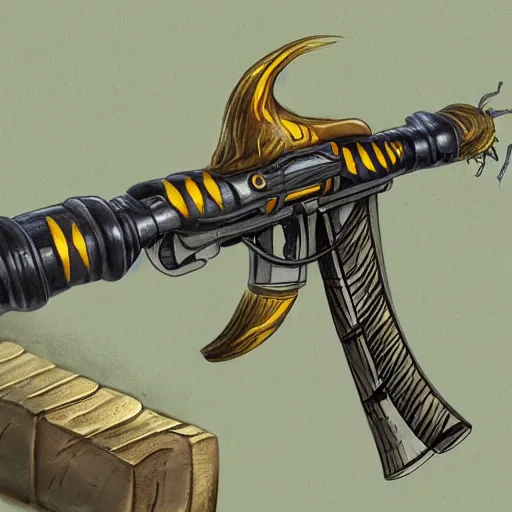 Image similar to a bee gun hybrid, fantasy art