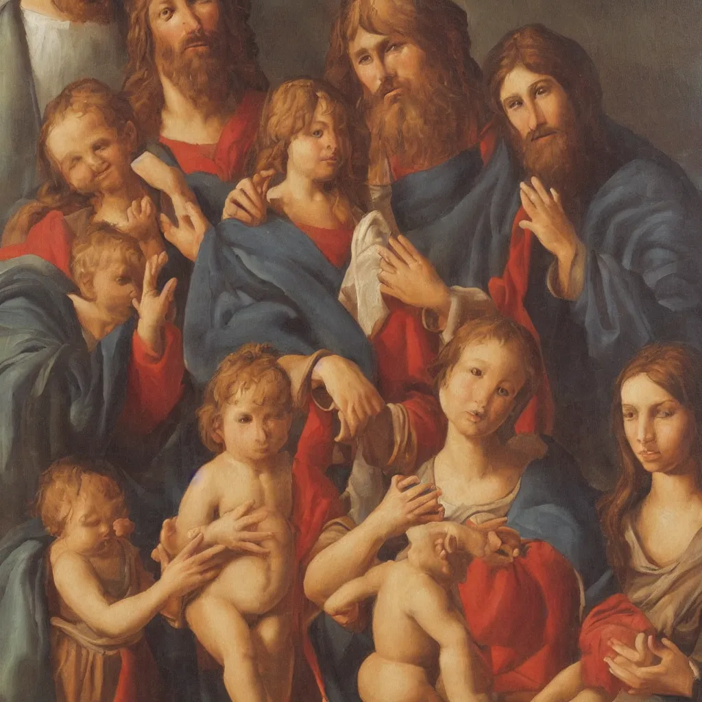 Image similar to a very detailed oil painting of the Holy Family, By Andrea Vaccaro