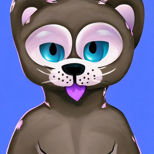 Image similar to furry ( fandom ) art of a cute anthropomorphic purple cartoon otter with antennas, digital art, painting, trending on furaffinity