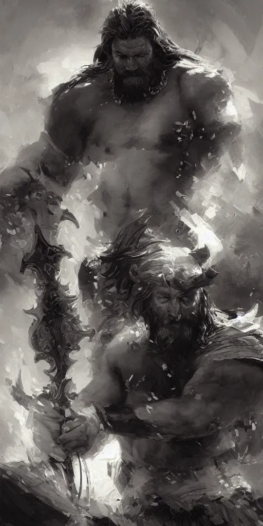 Image similar to highly detailed beautiful black and white photography of a viking, sharp focus, dynamic lighting, elegant harmony, beauty, masterpiece, by riccardo federici, by craig mullins, by greg tocchini, by greg rutkowski