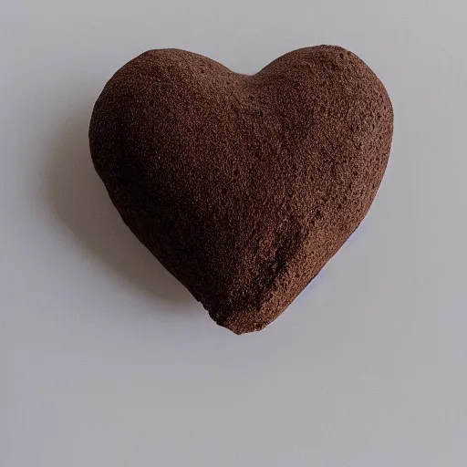 Prompt: clay heart shape in the middle of a white background photograph